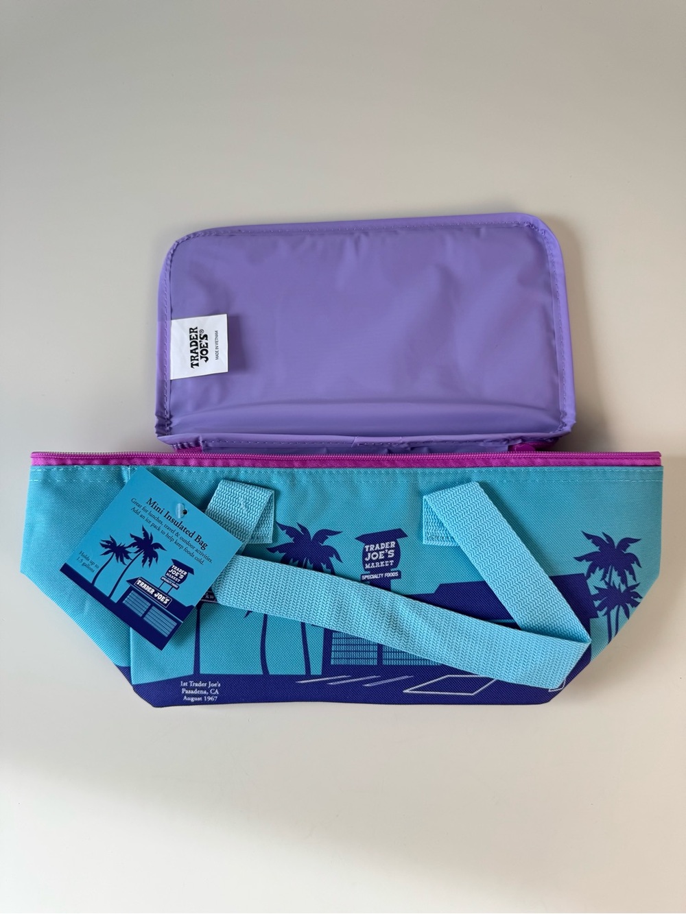 NWT Trader Joe’s Mini Insulated Tote Blue Purple Pink